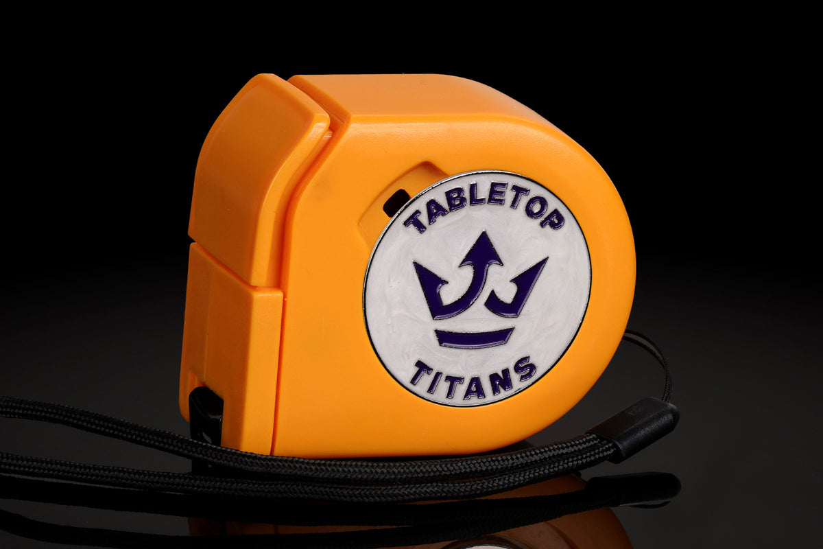 Tabletop Titans | White | Wargaming Tape Measure | Baron's Coin™ Compatible
