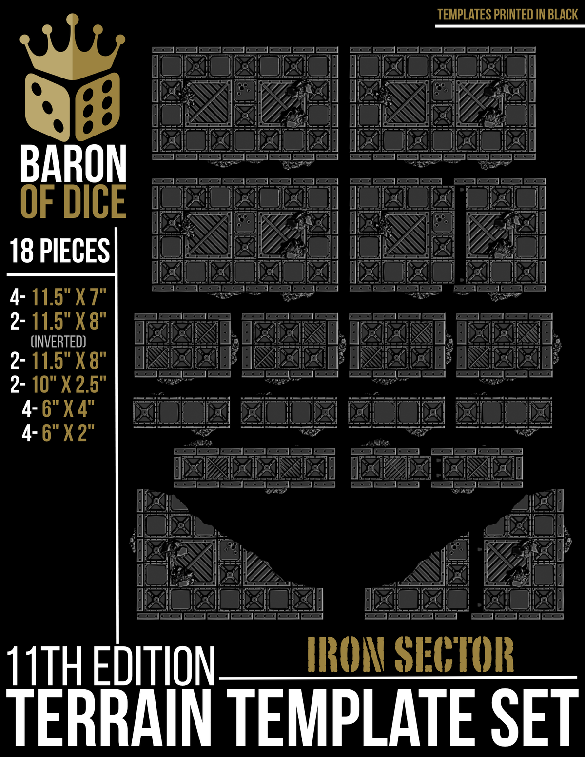 Iron Sector Template Set | 11e Terrain Template Set | Shipping Excluded