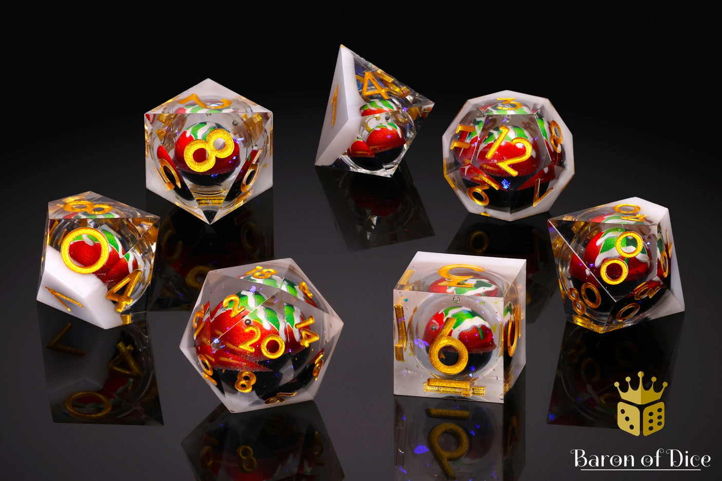 White Christmas Sharp RPG Dice Set - 7 Pieces