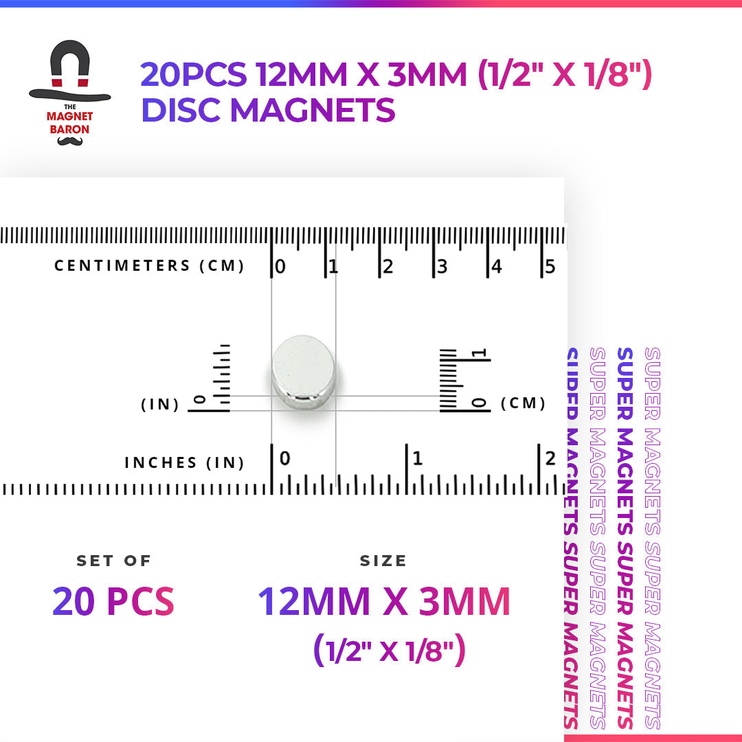 20pcs 12mm x 3mm (Approximately 1/2" x 1/8") Disc Magnets