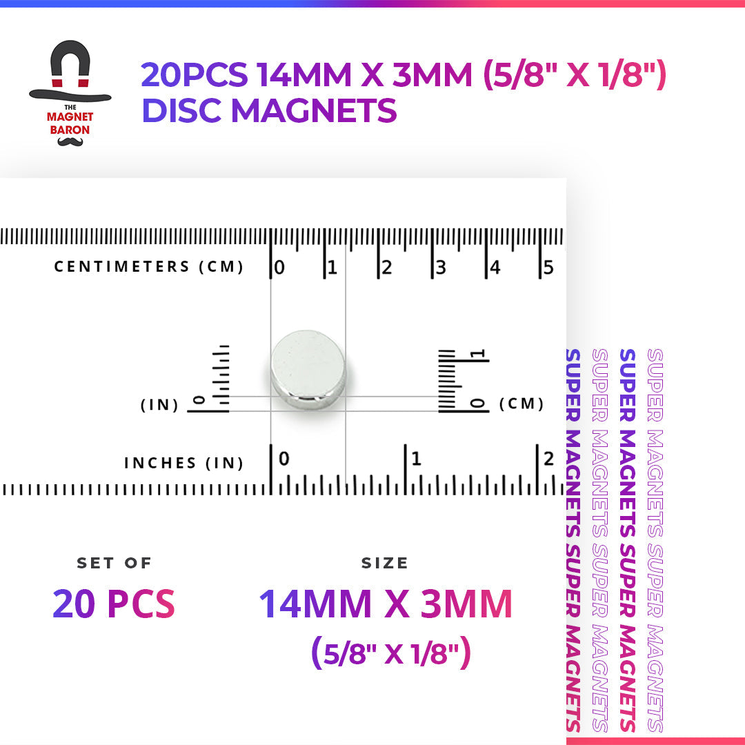 20pcs 14mm x 3mm (Approximately 5/8" x 1/8") Disc Magnets