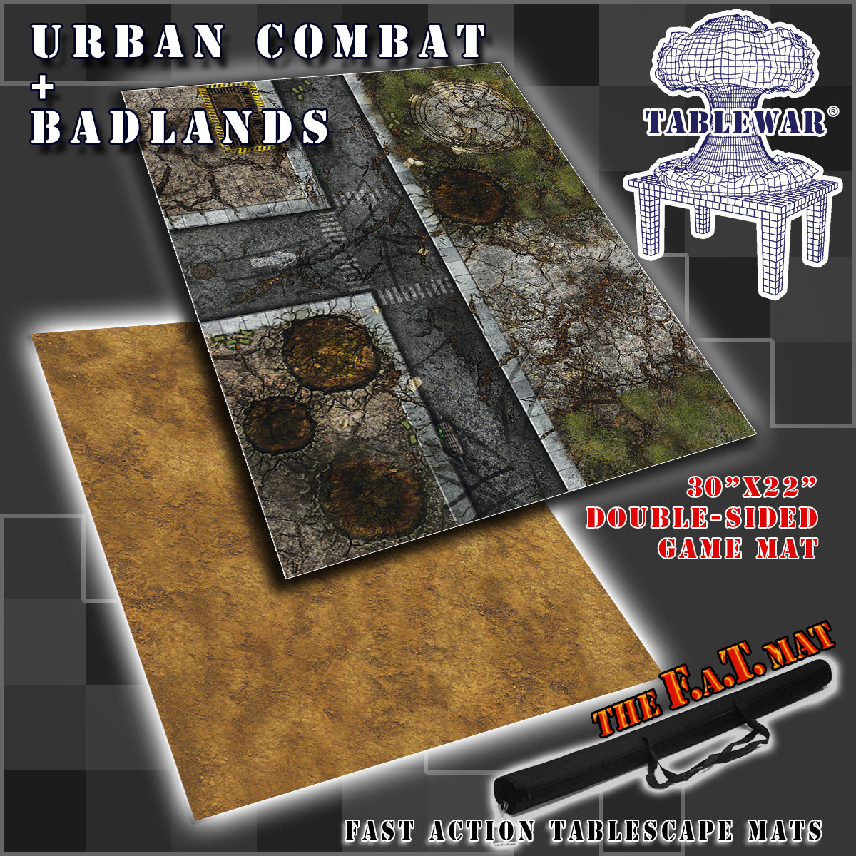 30x22" Dbl Sided 'Urban Combat' + 'Badlands' F.A.T. Mat Gaming Mat