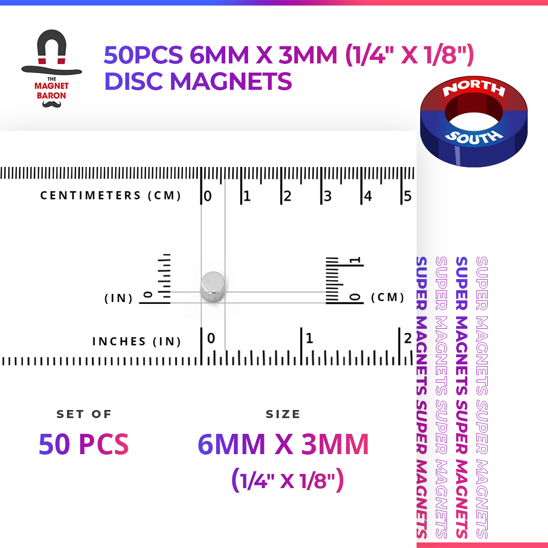 Special - Diametrically Magnetized - 50pcs 6mm x 3mm (1/4" x 1/8") Disc Magnets