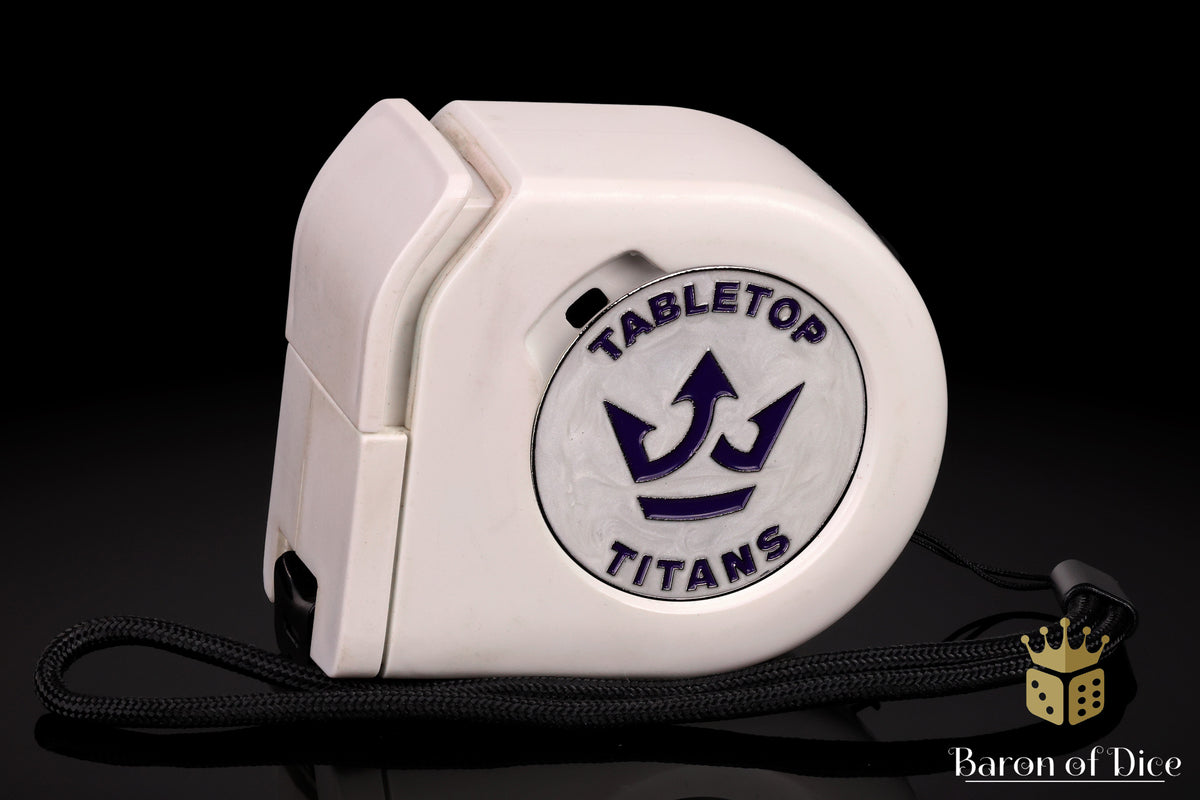 Tabletop Titans | White | Wargaming Tape Measure | Baron's Coin™ Compatible