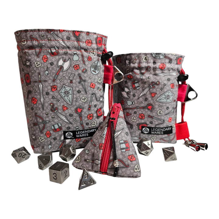 Gray and Red Loot Dice Bags