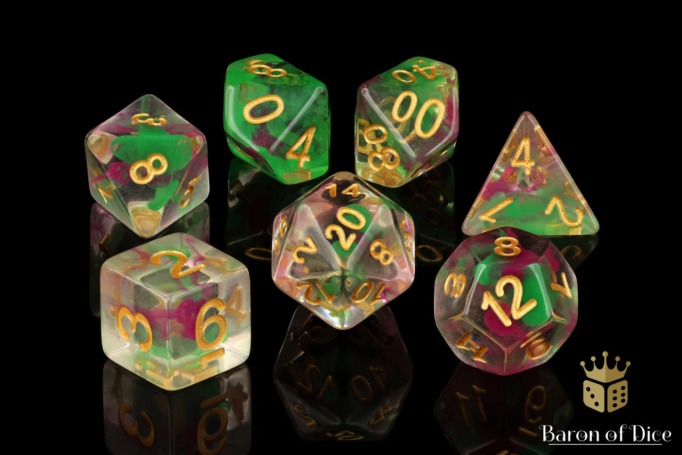 Lime & Pink RPG Dice Set - 7 Pieces