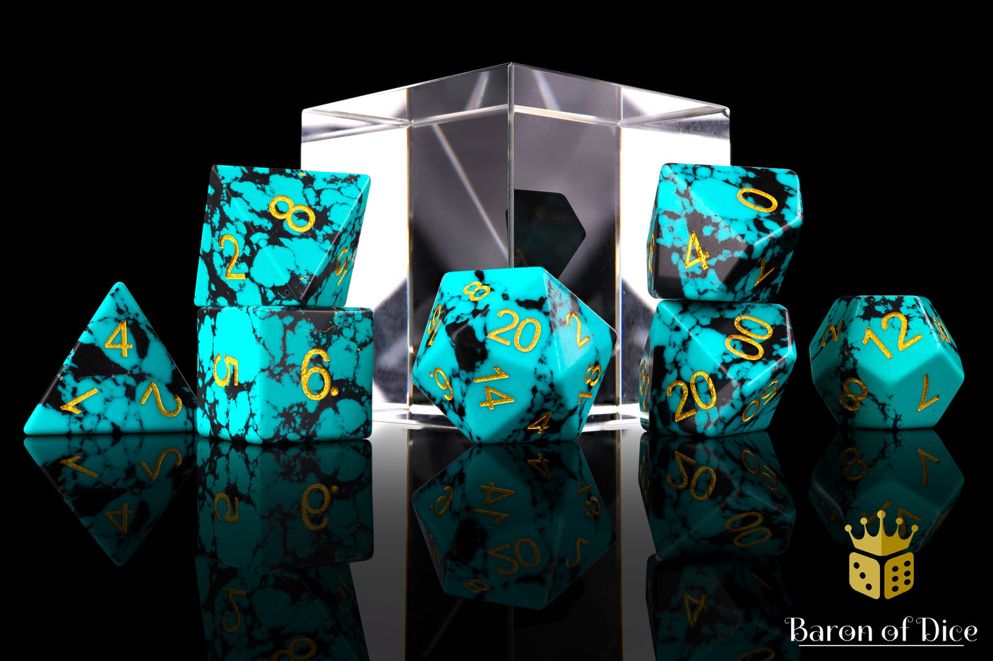 Turquoise, Sharp Edge, Gemstone Dice Set