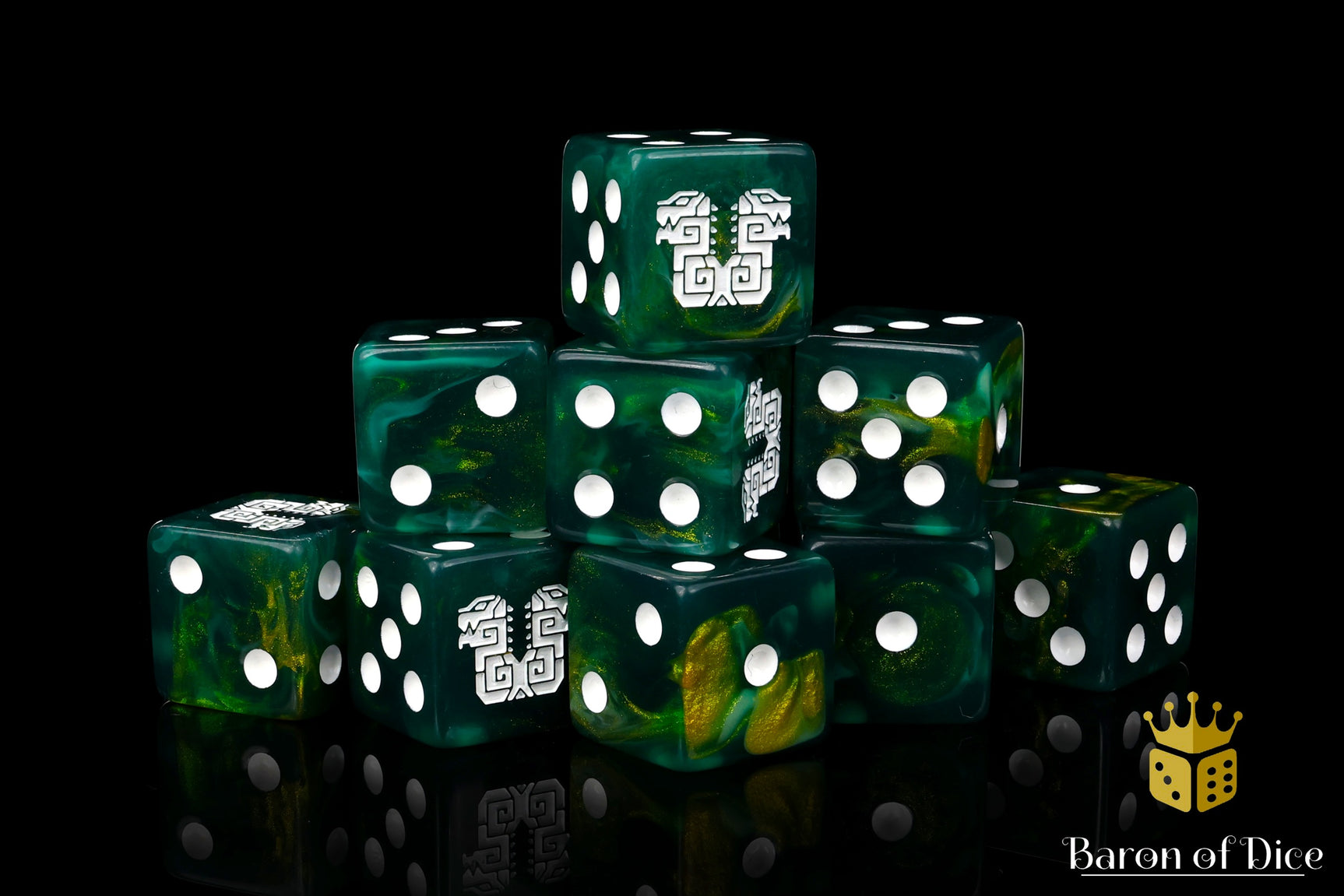 Twin Headed Lizard Dice - Green & Gold