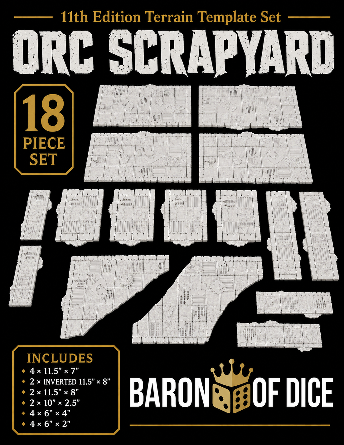Orc Scrapyard Template Set | 11e Terrain Template Set | Shipping Excluded