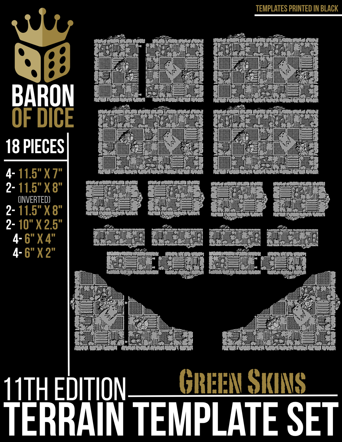 Orc Scrapyard Template Set | 11e Terrain Template Set | Shipping Excluded