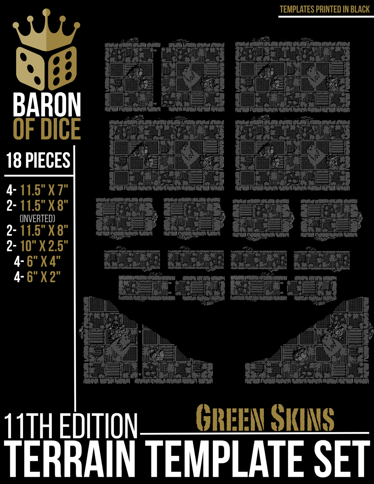 Orc Scrapyard Template Set | 11e Terrain Template Set | Shipping Excluded