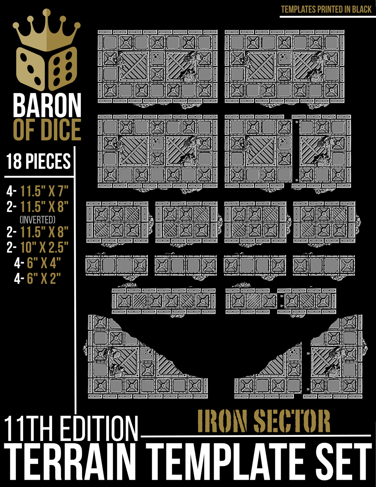 Iron Sector Template Set | 11e Terrain Template Set | Shipping Excluded