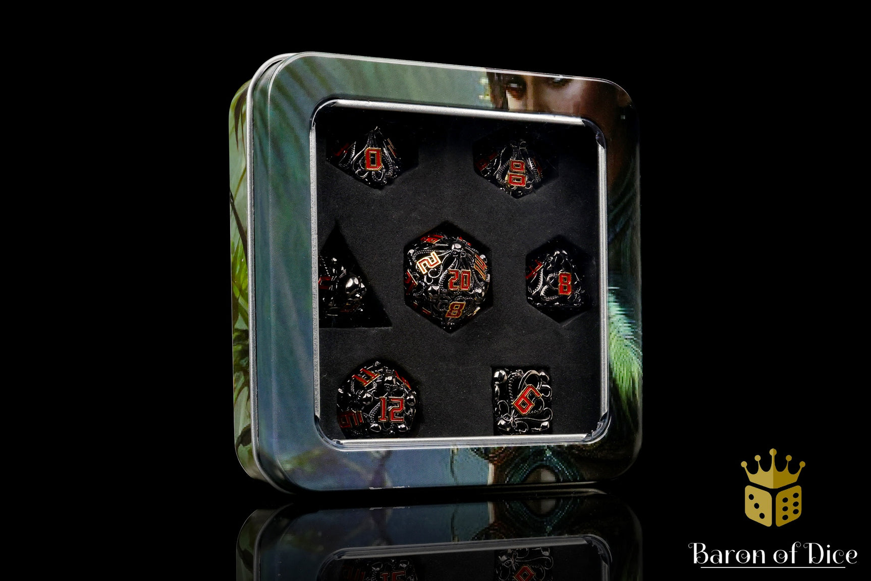 Denizens of the Deep Red Trench Metal RPG Dice Set - 7 Pieces