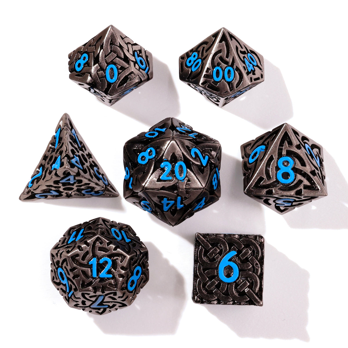 Complex Dice Blue Tiger's Eye Metal Dice Set | Baron of Dice | RPGs