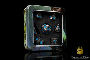 Blue Tiger's Eye Metal RPG Dice Set - 7 Pieces