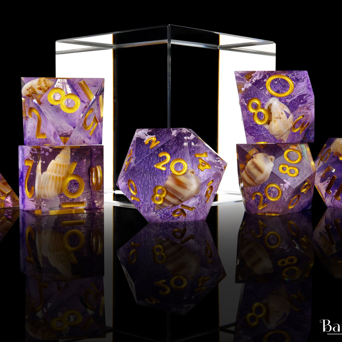 Purple Seashell Sharp Edge RPG Dice Set | Baron of Dice