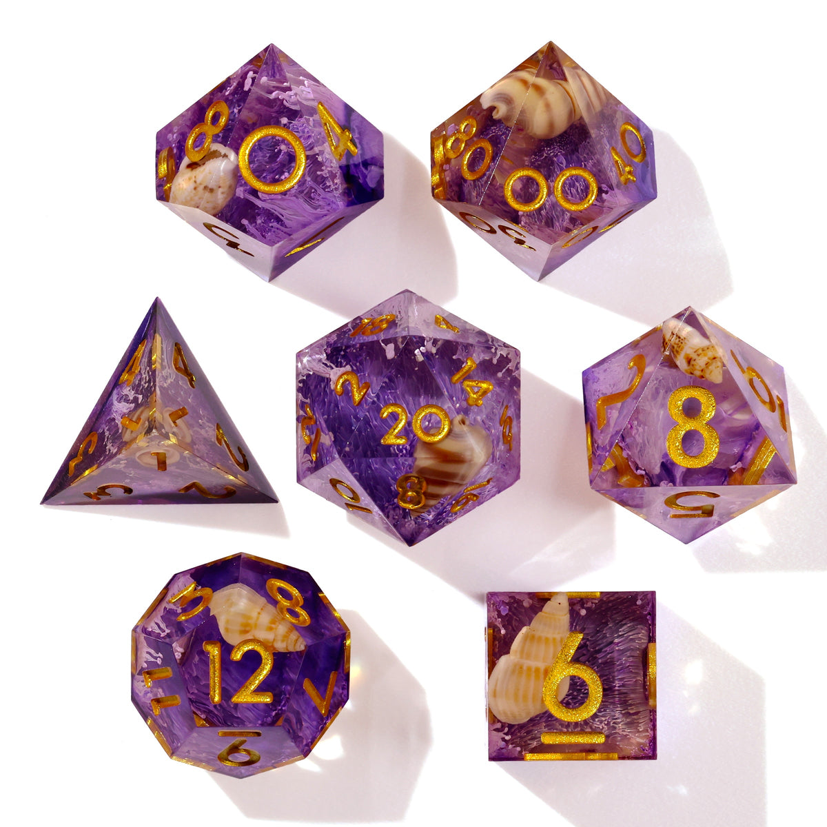 Purple Seashell Sharp Edge RPG Dice Set | Baron of Dice