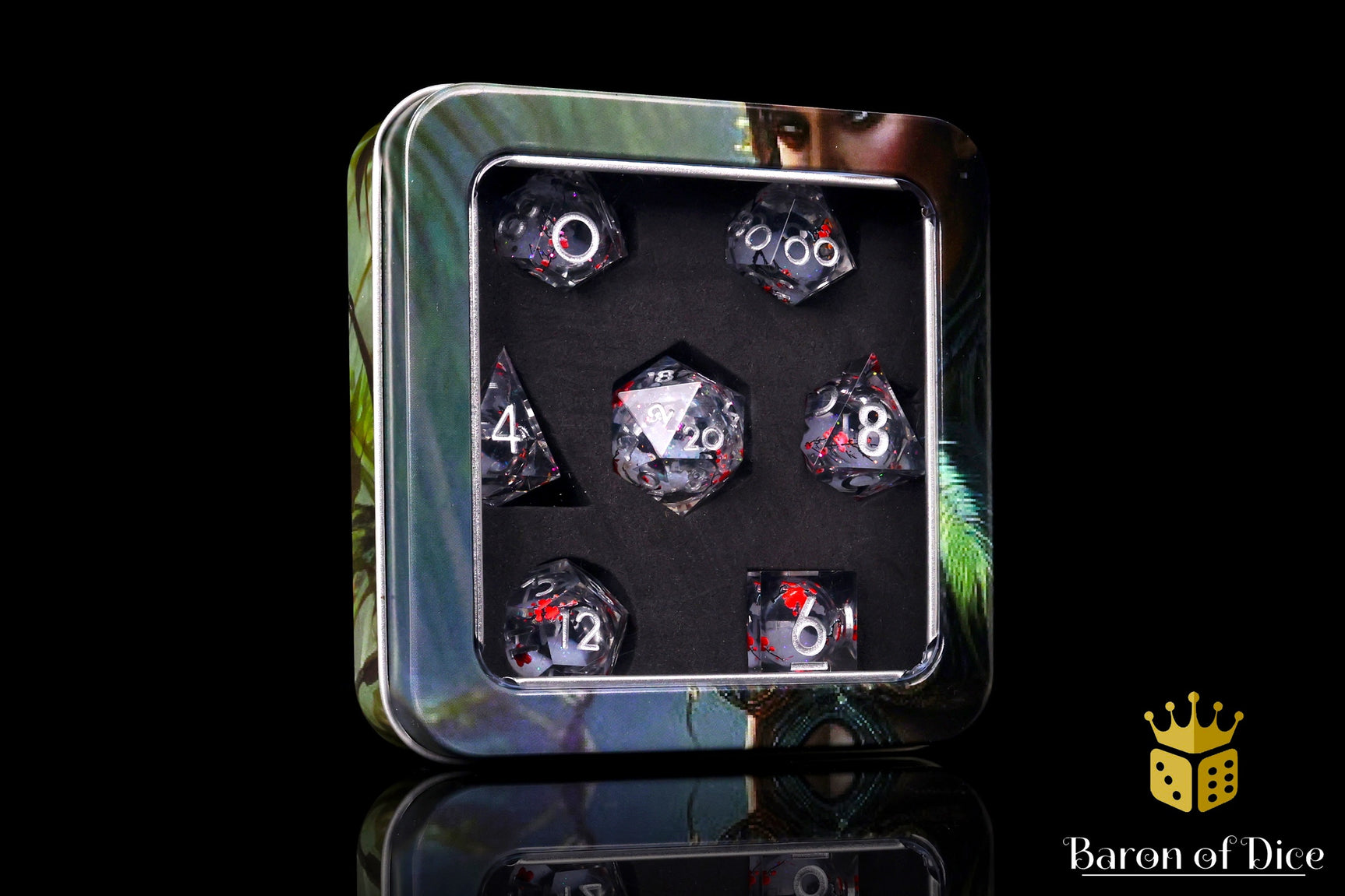 Winter Cherry Blossom Liquid Core RPG Dice Set - 7 Pieces