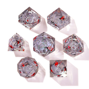 Winter Cherry Blossom Liquid Core RPG Dice Set - 7 Pieces