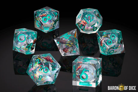 Fire Wyvern Liquid Core RPG Dice Set - 7 Pieces