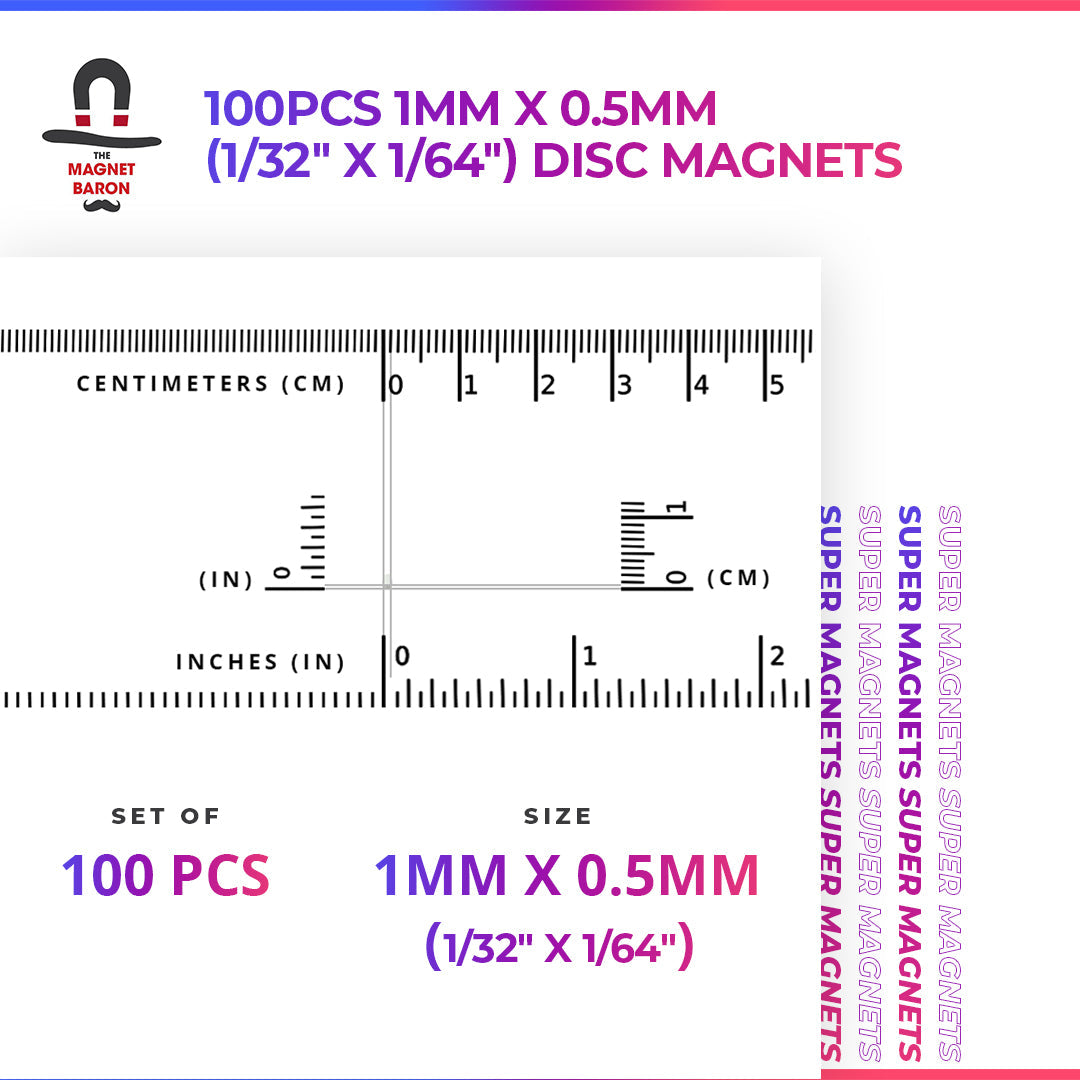 100pcs 1mm x 0.5mm (Approximately 1/32" x 1/64") Disc Magnets