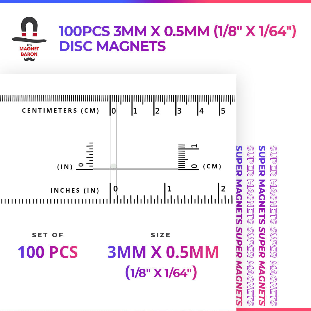 100pcs 3mm x 0.5mm (Approximately 1/8" x 1/64") Disc Magnets