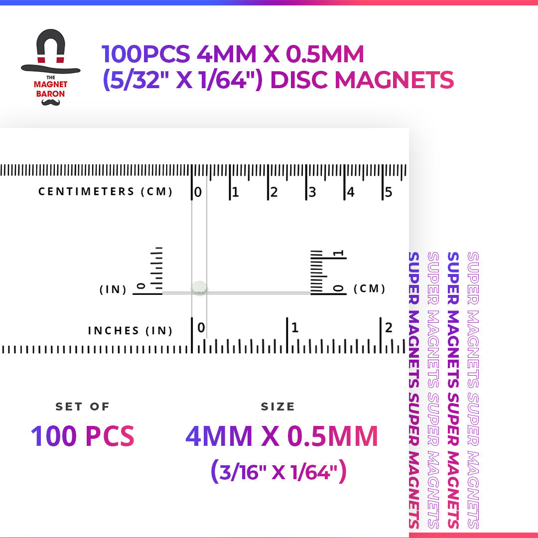 100pcs 4mm x 0.5mm (Approximately 5/32" x 1/64") Disc Magnets