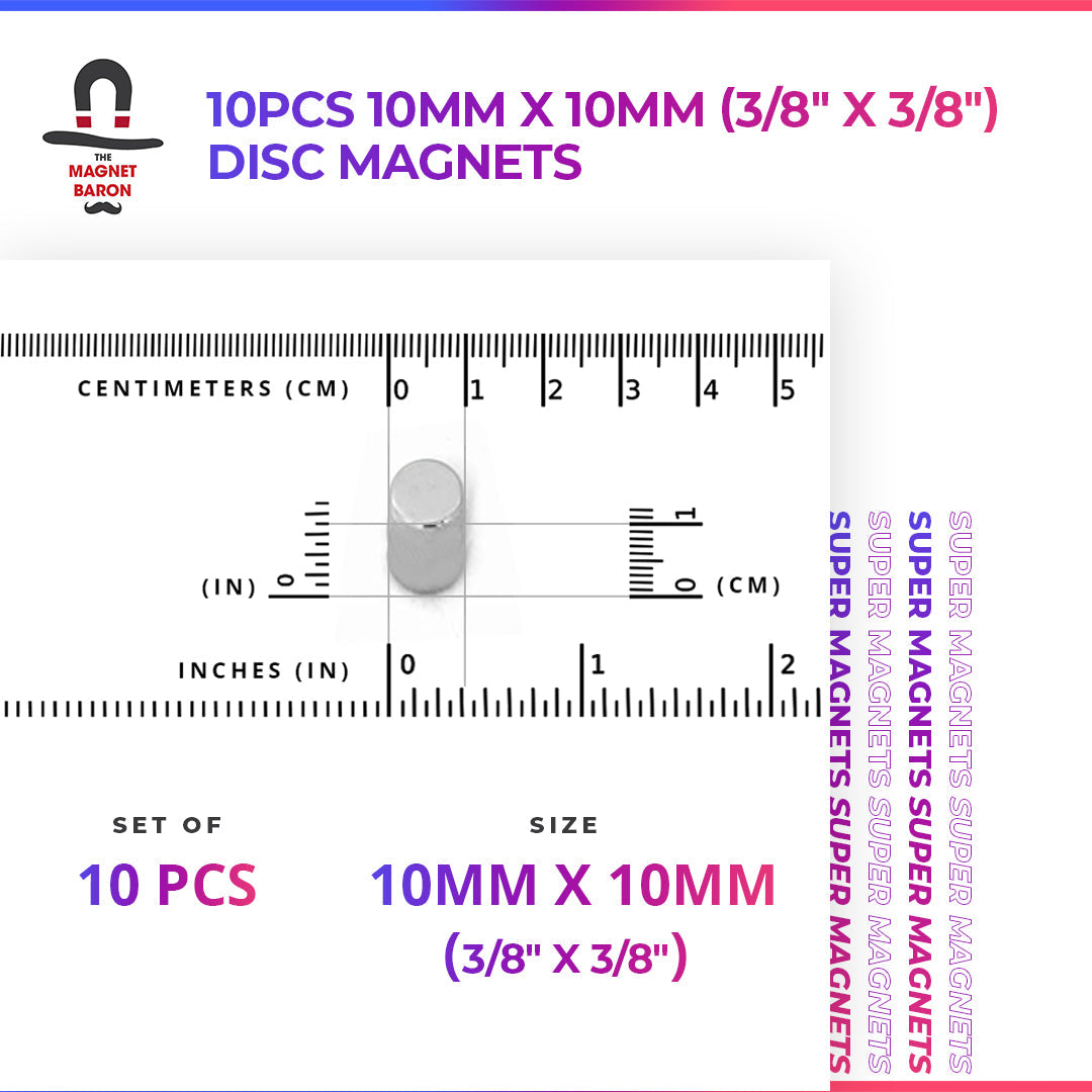 10pcs 10mm x 10mm (3/8" x 3/8") Disc Magnets