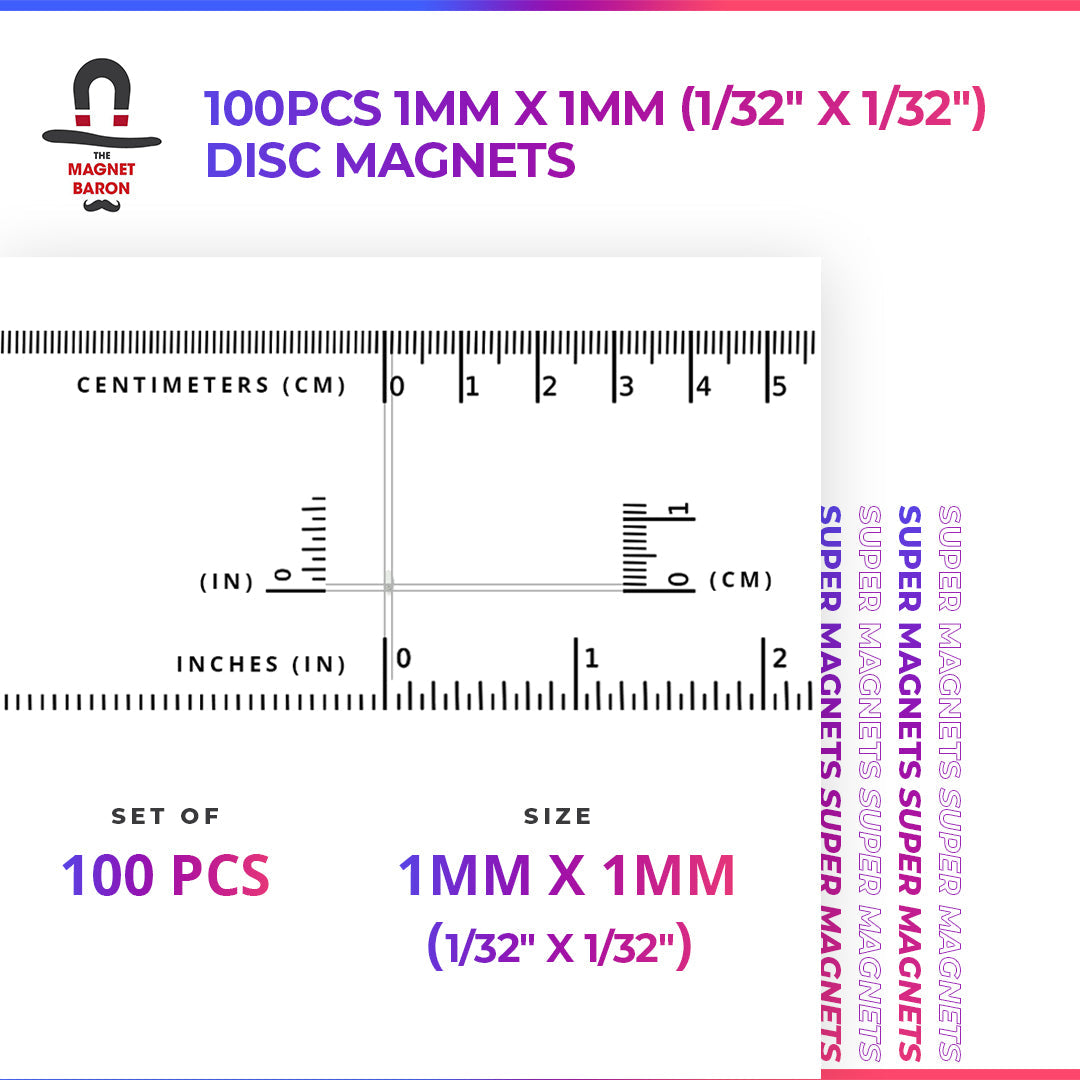 100pcs 1mm x 1mm (Approximately 1/32" x 1/32") Disc Magnets