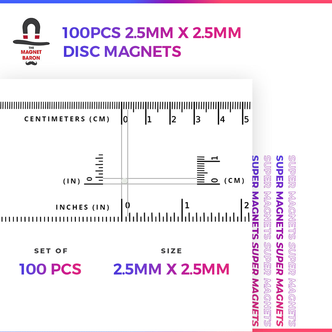 100pcs 2.5mm x 2.5mm (Approximately 3/32" x 3/32") Disc Magnets