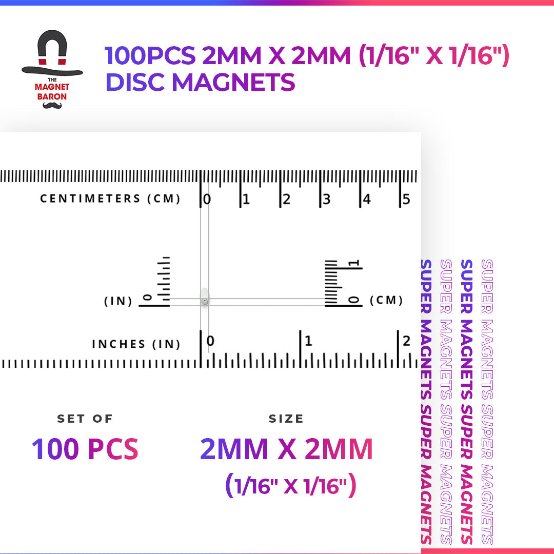 100pcs 2mm x 2mm (Approximately 1/16" x 1/16") Disc Magnets