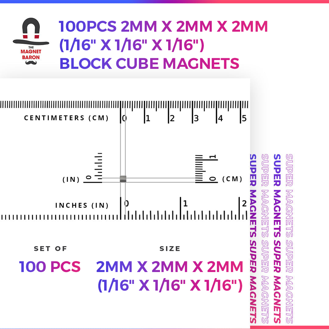 100pcs 2mm x 2mm x 2mm (Approximately 1/16" x 1/16" x 1/16") Block Cube Magnets