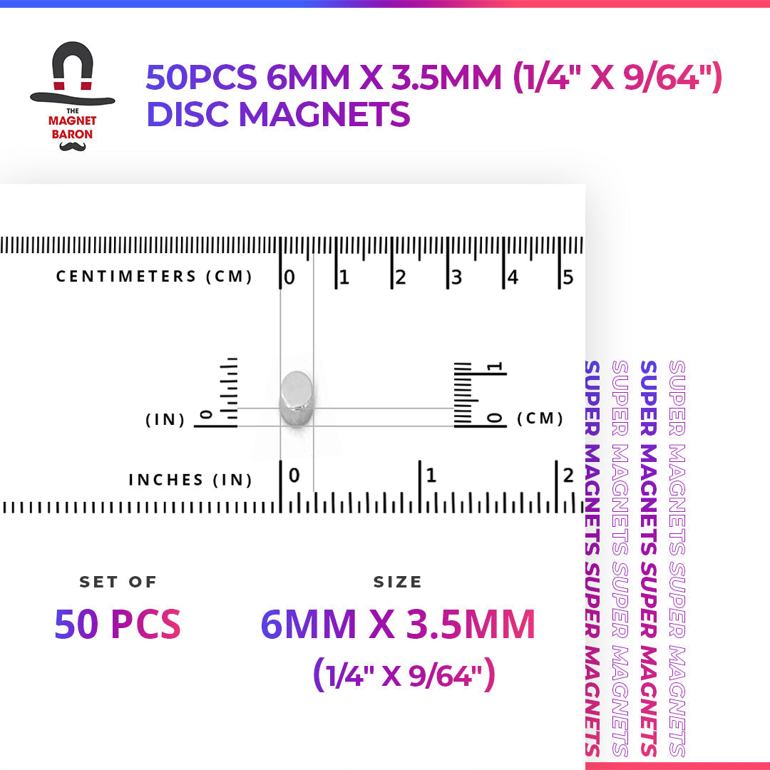 50pcs 6mm x 3.5mm (Approximately 1/4" x 9/64") Disc Magnets