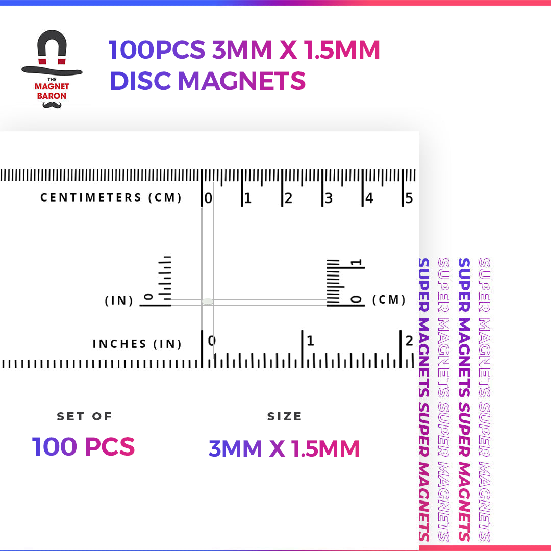 100pcs 3mm x 1.5mm (1/8" x 1/16") Disc Magnets