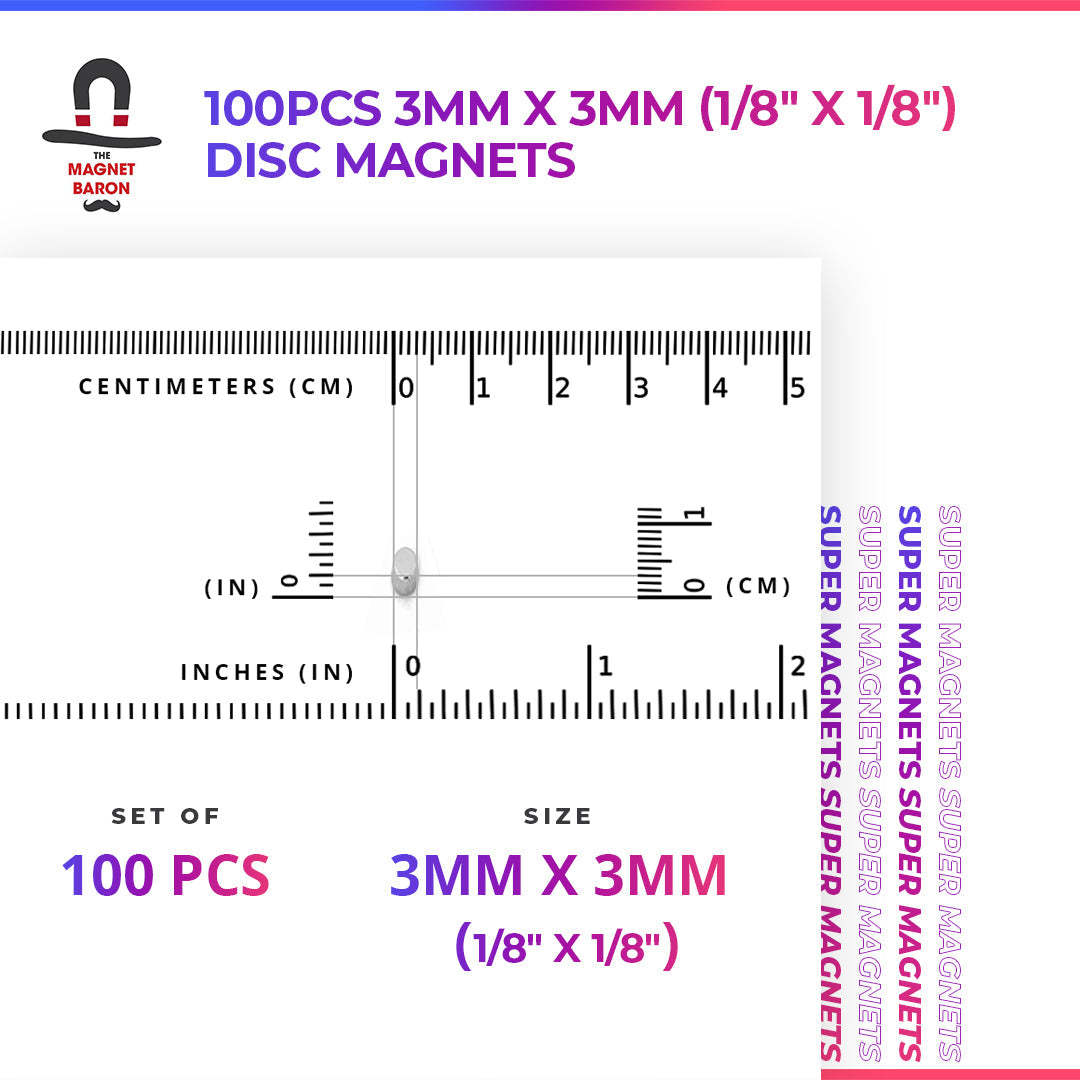 100pcs 3mm x 3mm (Approximately 1/8" x 1/8") Disc Magnets