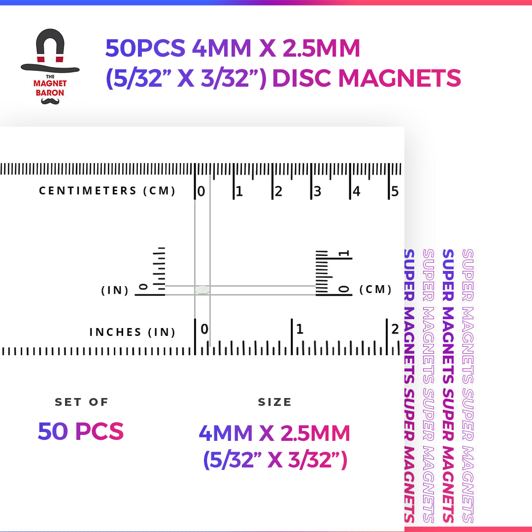 50pcs 4mm x 2.5mm (Approximately 5/32" x 3/32") Disc Magnets