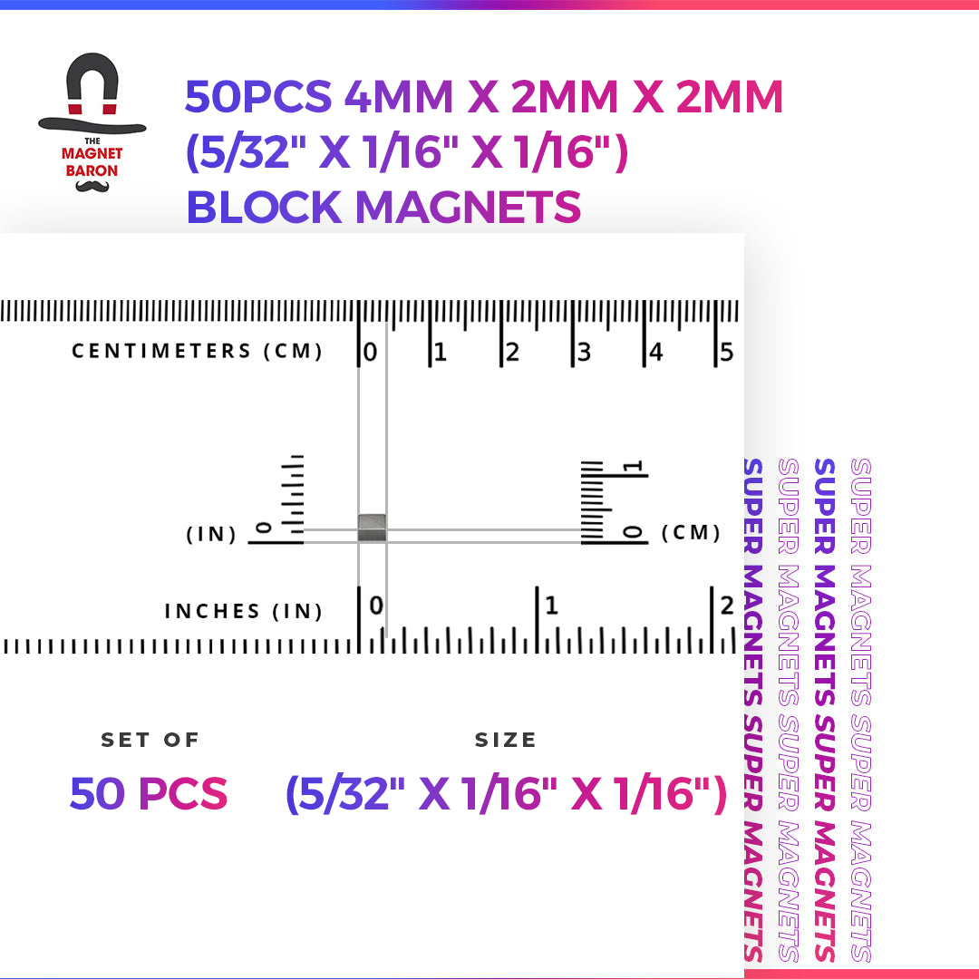 50pcs 4mm x 2mm x 2mm (5/32" x 1/16" x 1/16") Block Magnets