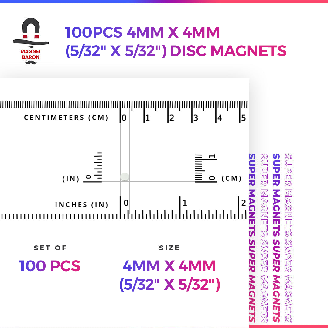 100pcs 4mm x 4mm (5/32" x 5/32") Disc Magnets