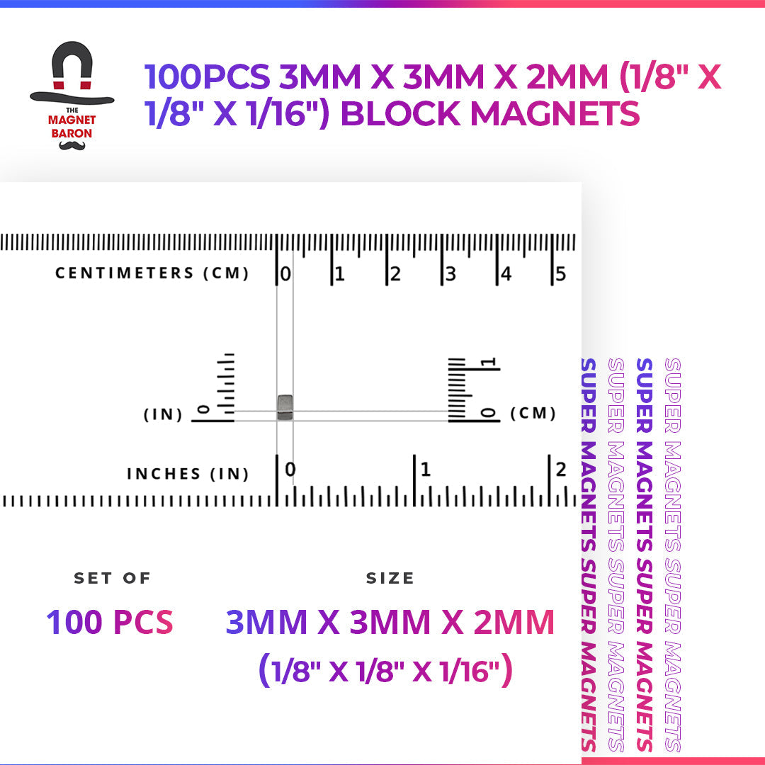 100pcs 3mm x 3mm x 2mm (Approximately 1/8x1/8x1/16") Block Magnets