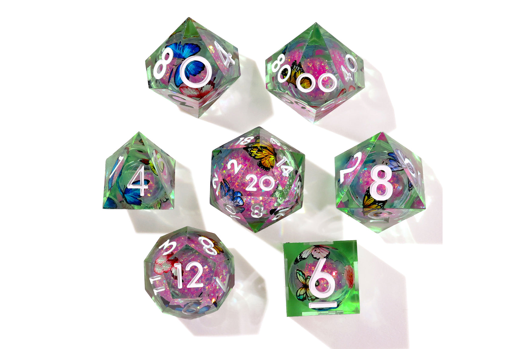 Summer Butterfly Liquid Core RPG Dice Set - 7 Pieces