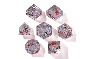 Winter Cherry Blossom Liquid Core RPG Dice Set - 7 Pieces