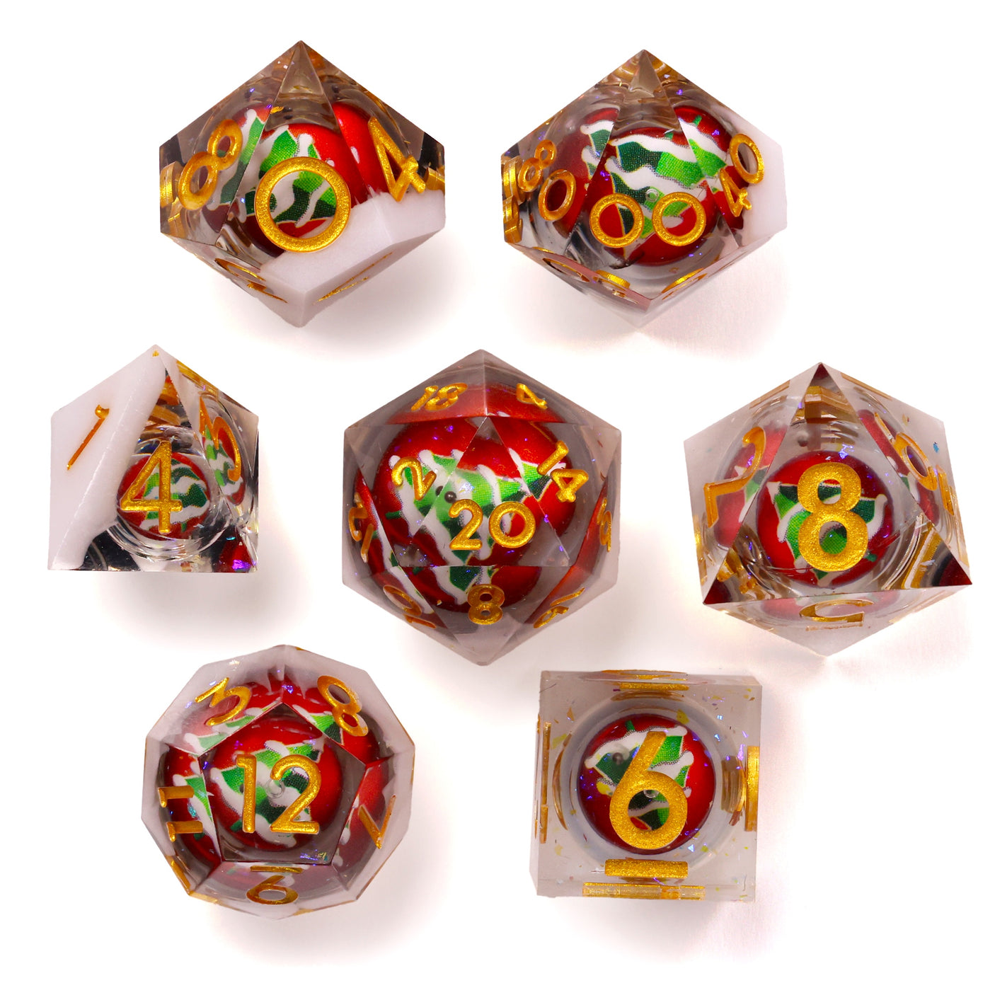White Christmas Sharp RPG Dice Set - 7 Pieces