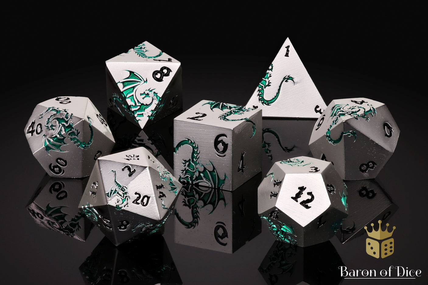 Eye of the Jade Dragon Metal RPG Dice Set | 7 Pieces