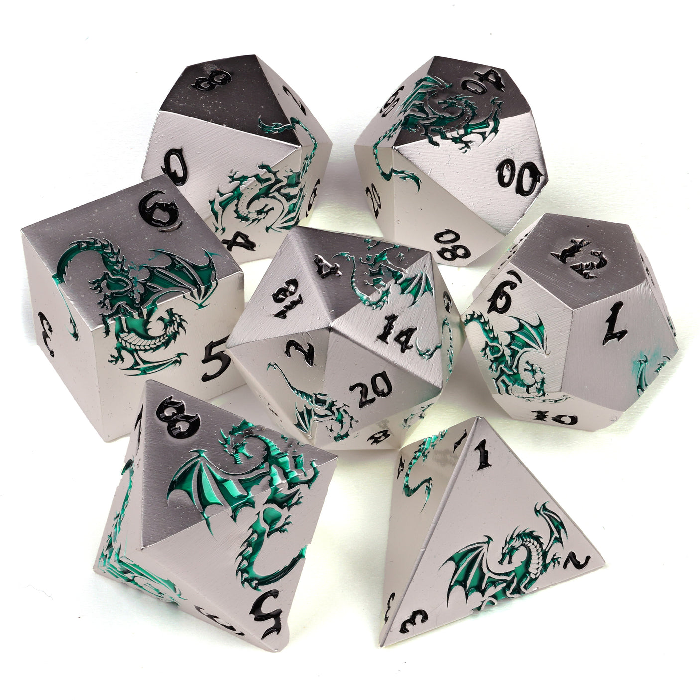 Eye of the Jade Dragon Metal RPG Dice Set | 7 Pieces