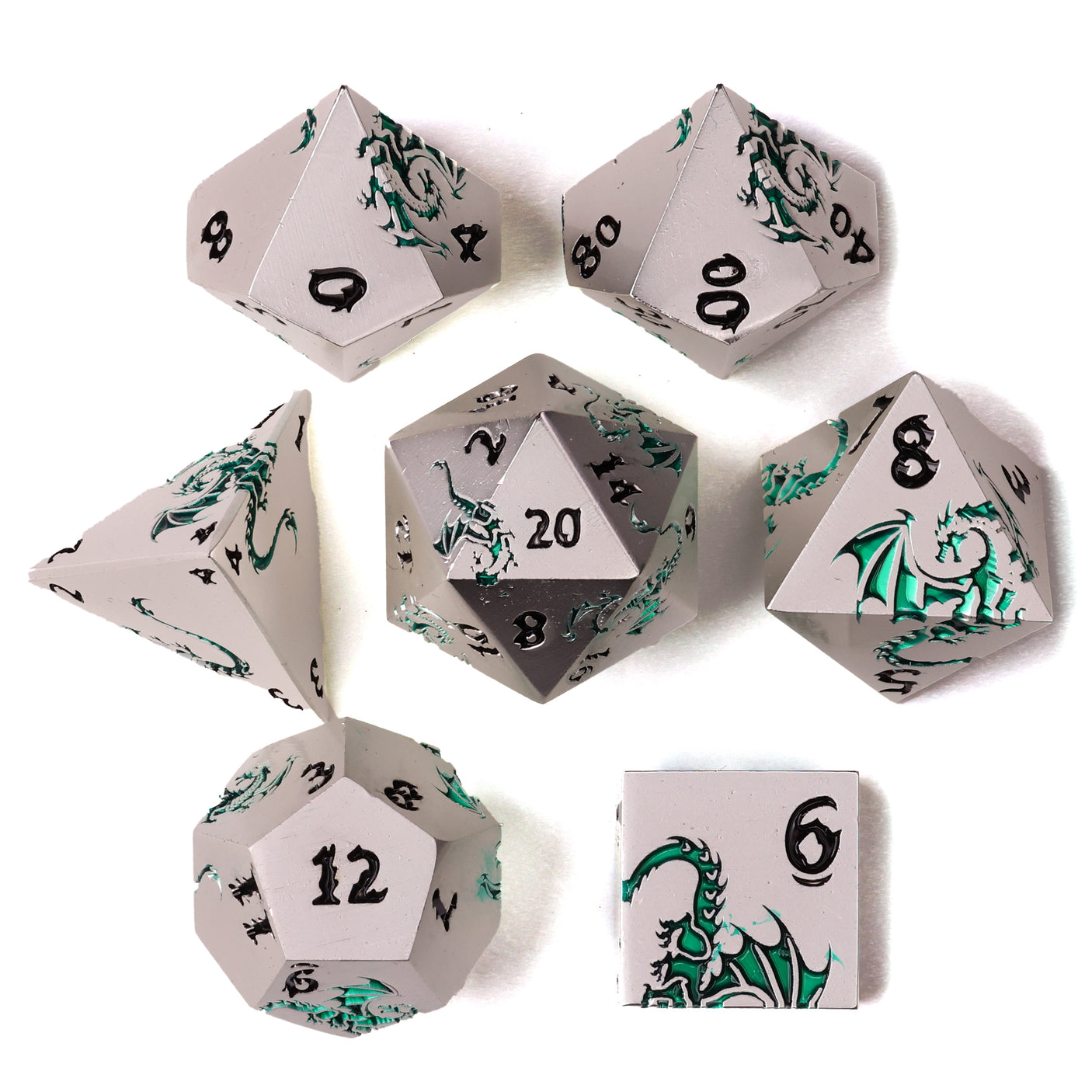 Eye of the Jade Dragon Metal RPG Dice Set | 7 Pieces