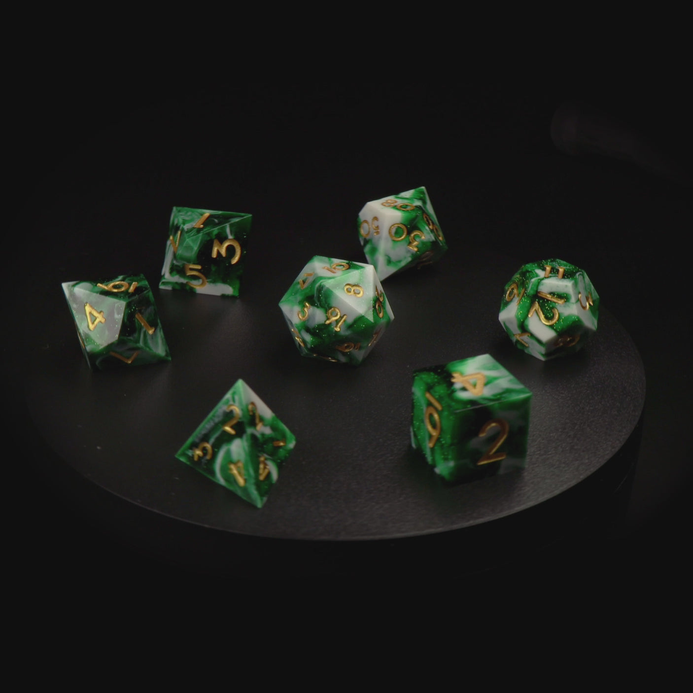 Emerald, Sharp Edge, Polyhedral Dice Set