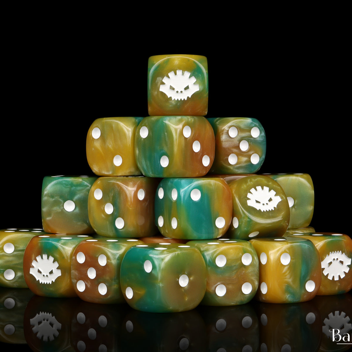 Aztec Lizard Dice - Golden Scale | Baron of Dice | 16mm Dice Sets
